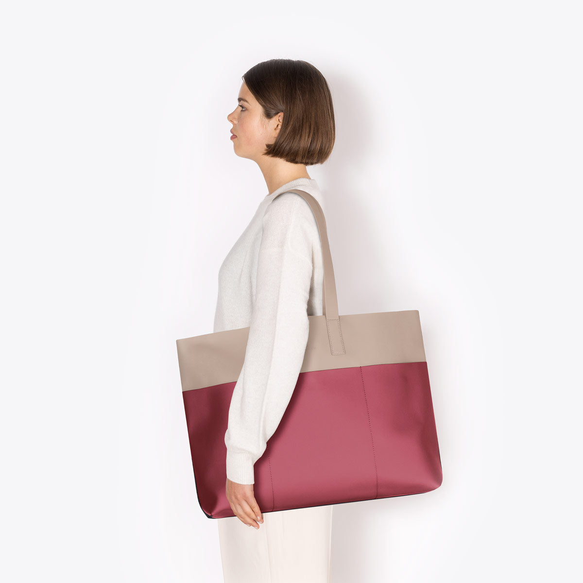 Emilia Tote Bag - Sand - Burgundy